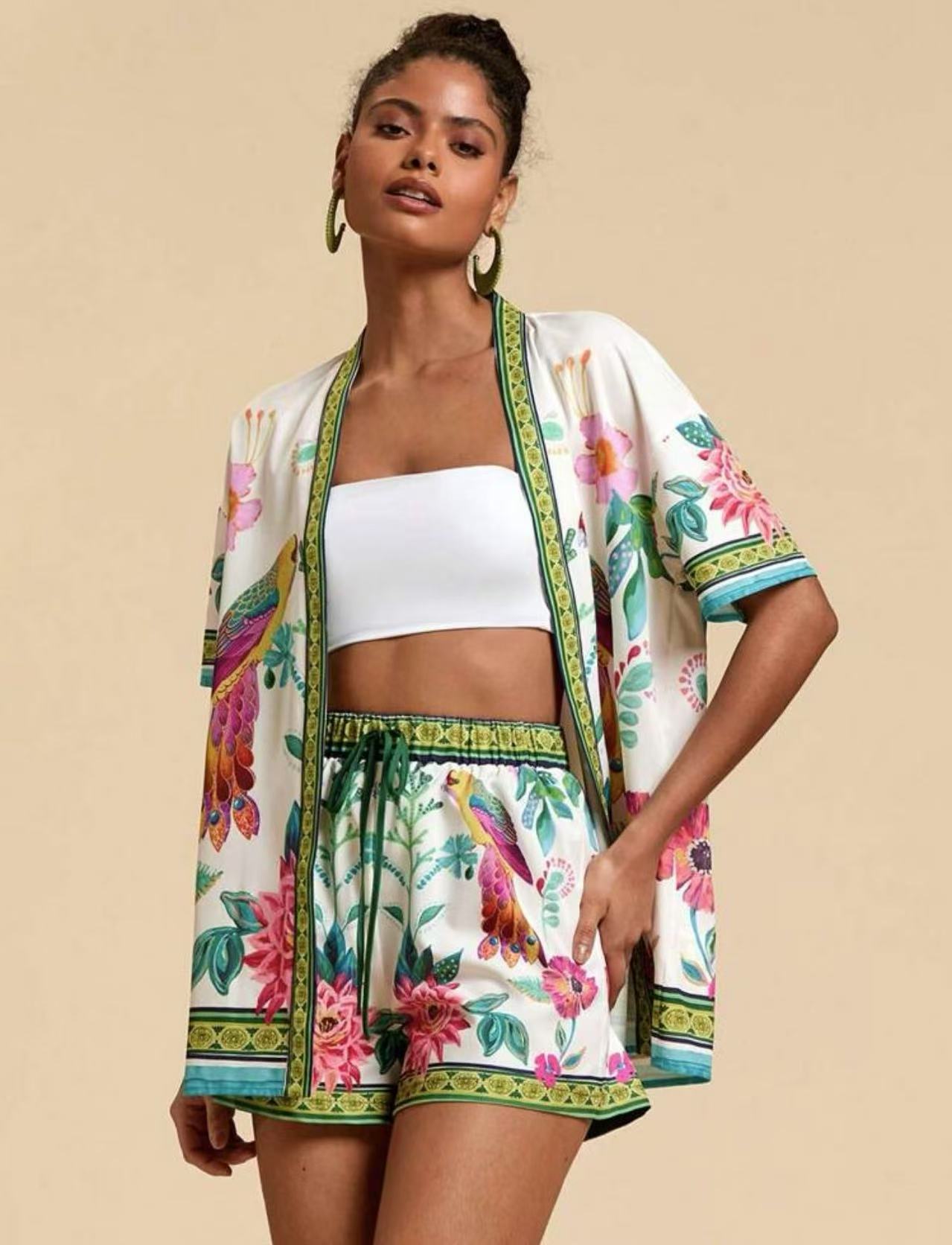 Female Fashion Casual Printing Cardigan Suit